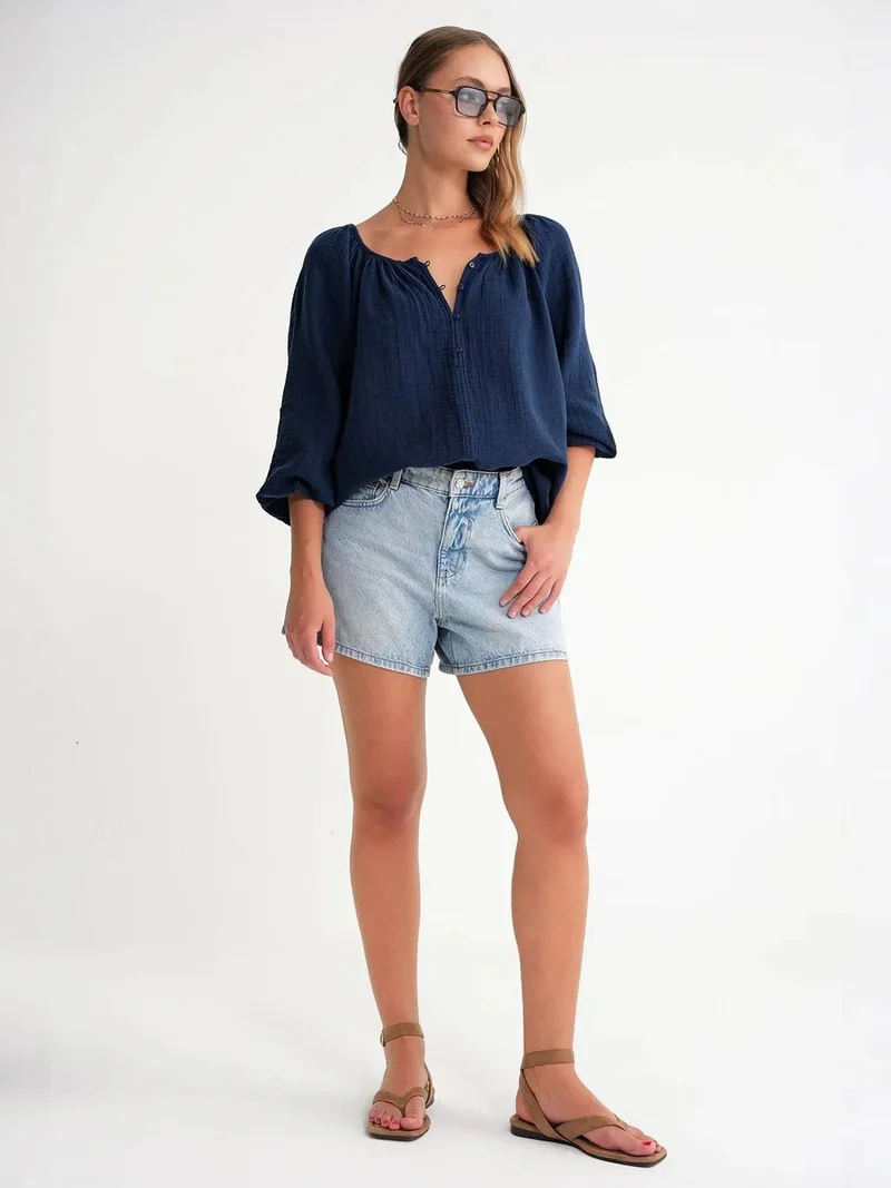 ميكسراي Mixray Buttoned Muslin Blouse